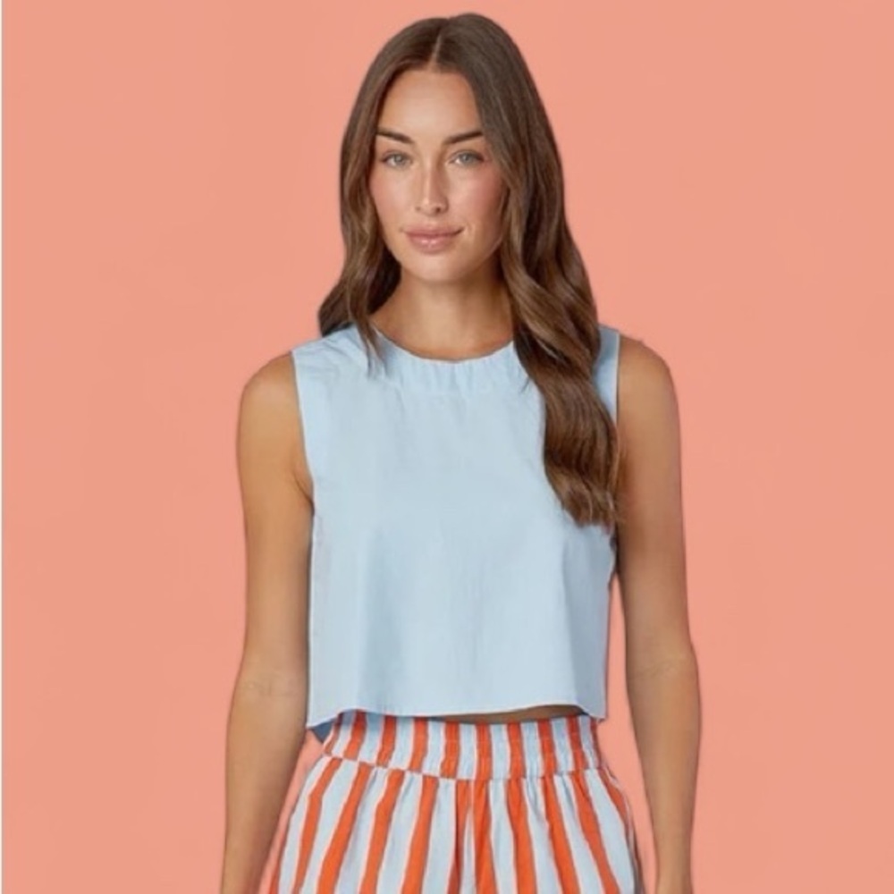 Achro Angel Light Blue Sleeveless Women's Crop Top Sleeveless Breeze Zipper Top